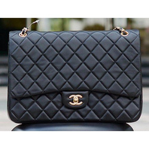Chanel Maxi Quilted Classic Flap Bag Black Sheepskin A58601 Gold