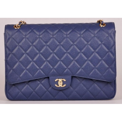 Chanel Maxi Quilted Classic Flap Bag Blue Cannage Pattern A58601 Gold
