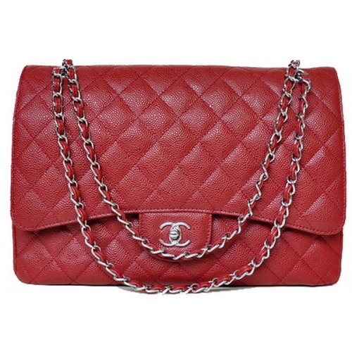 Chanel Maxi Quilted Classic Flap Bag Burgundy Cannage Patterns A58601 Silver
