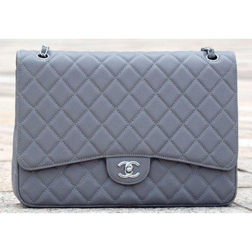 Chanel Maxi Quilted Classic Flap Bag Grey Cannage Pattern A58601 Silver