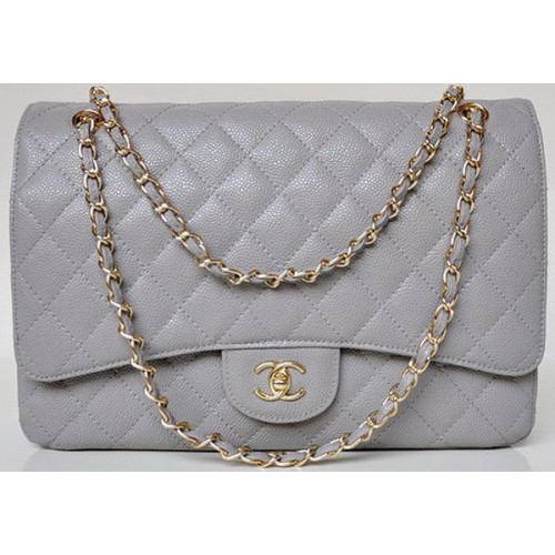 Chanel Maxi Quilted Classic Flap Bag Grey Cannage Patterns A58601 Gold