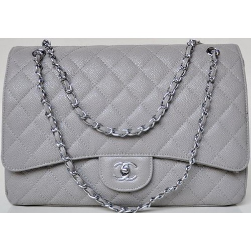 Chanel Maxi Quilted Classic Flap Bag Grey Cannage Patterns A58601 Silver