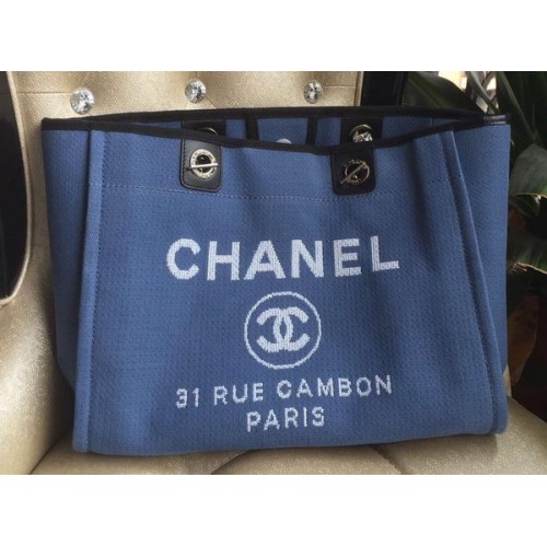 Chanel Medium Canvas Tote Shopping Bag A1679M Blue