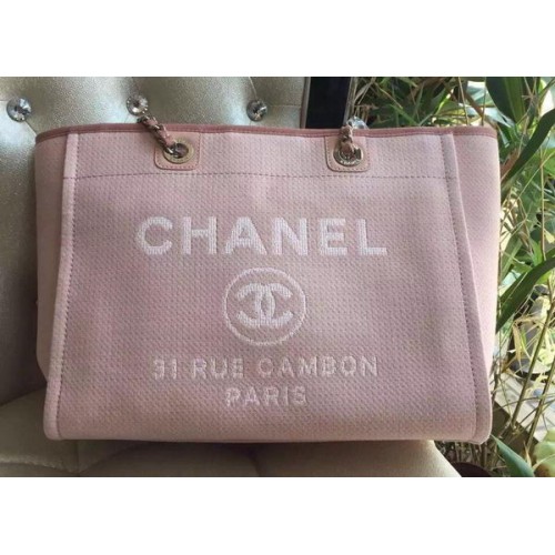 Chanel Medium Canvas Tote Shopping Bag A1679M Pink