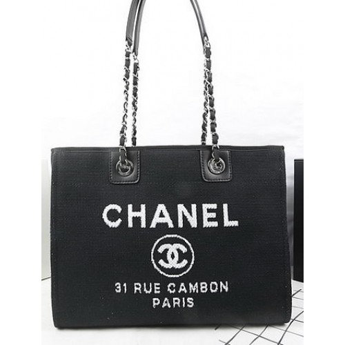 Chanel Medium Canvas Tote Shopping Bag A67001 Black