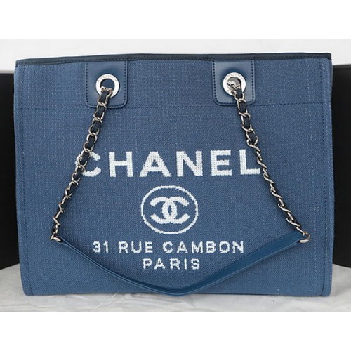 Chanel Medium Canvas Tote Shopping Bag A67001 Blue