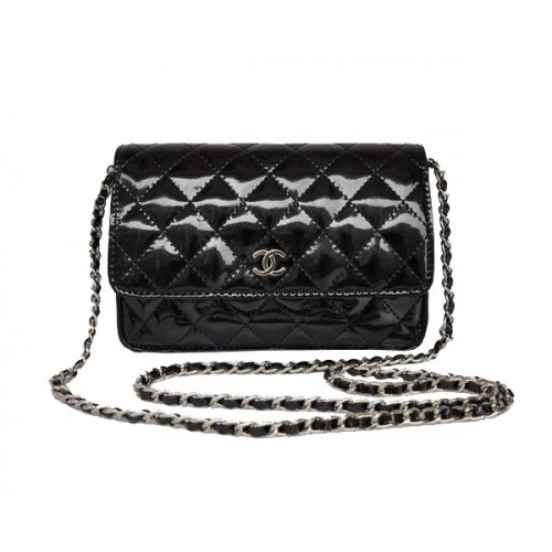 Cheap Chanel Mini Flap Bag A33814 Black Patent Silver