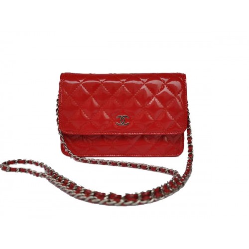 Cheap Chanel Mini Flap Bag A33814 Red Patent Silver