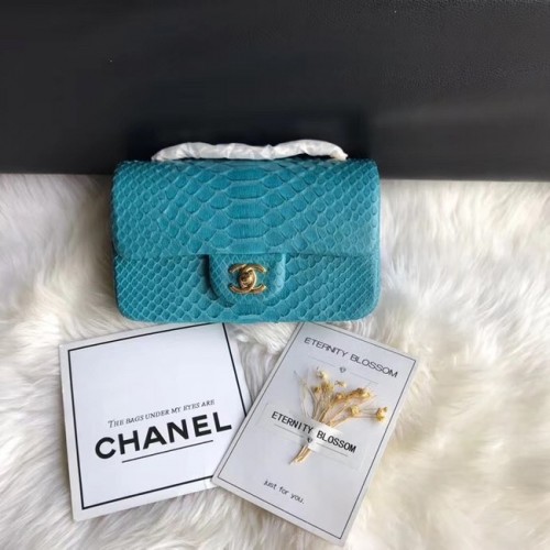 Chanel Mini Flap Bag Python Gold-Tone Metal A69900 blue