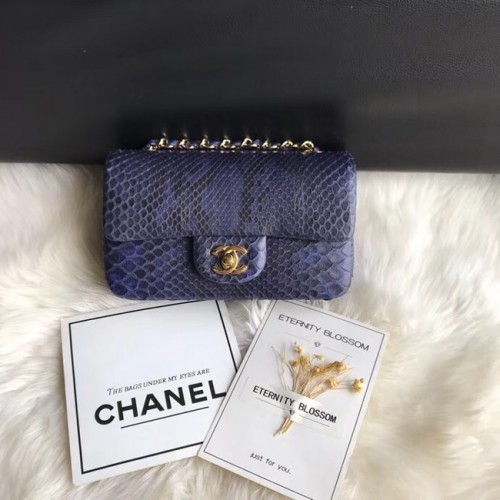 Chanel Mini Flap Bag Python Gold-Tone Metal A69900 dark blue