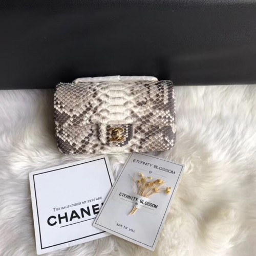Chanel Mini Flap Bag Python Gold-Tone Metal A69900 grey