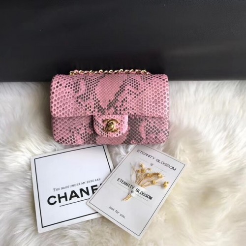Chanel Mini Flap Bag Python Gold-Tone Metal A69900 pink