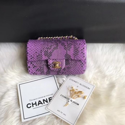 Chanel Mini Flap Bag Python Gold-Tone Metal A69900 purple