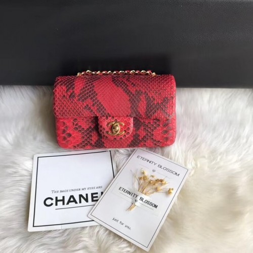 Chanel Mini Flap Bag Python Gold-Tone Metal A69900 red