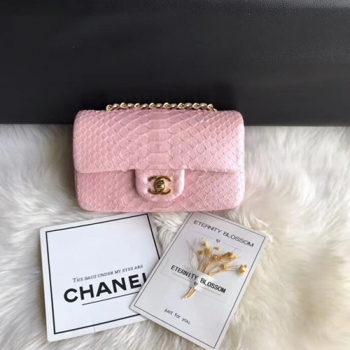 Chanel Mini Flap Bag Python Gold-Tone Metal d69900 Pink