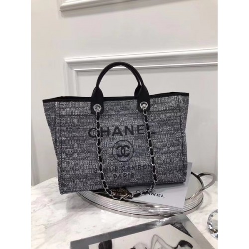 Chanel Original Canvas Leather Tote Shopping Bag 92298 Black