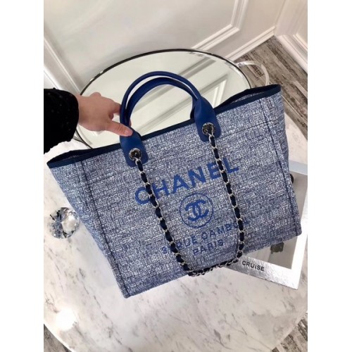 Chanel Original Canvas Leather Tote Shopping Bag 92298 Blue
