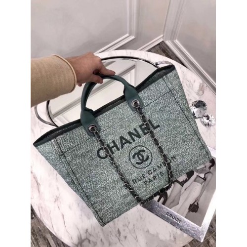 Chanel Original Canvas Leather Tote Shopping Bag 92298 Green