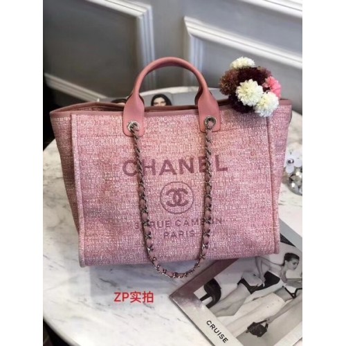 Chanel Original Canvas Leather Tote Shopping Bag 92298 Pink