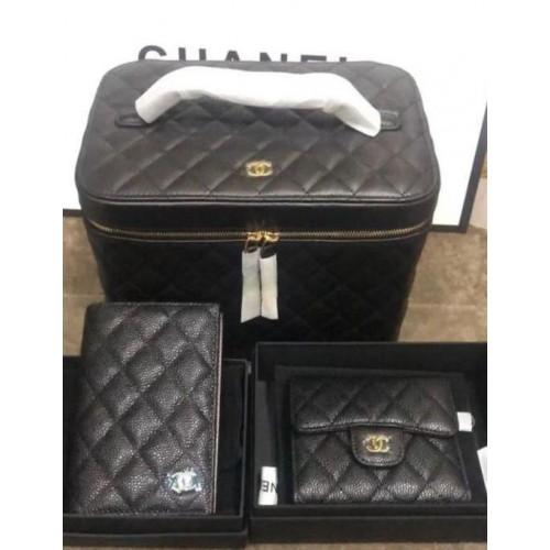 Chanel Original Lather Cosmetic Bag and Wallets Set 5961 black