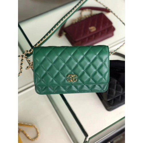 Chanel Original Leather Chain Wallet AP0724 green