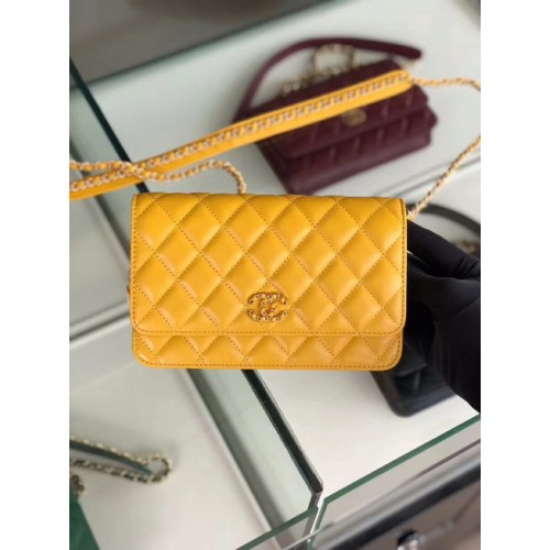 Chanel Original Leather Chain Wallet AP0724 yellow