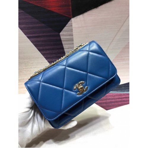 Chanel Original Leather Shoulder Bag Blue A80982 Gold