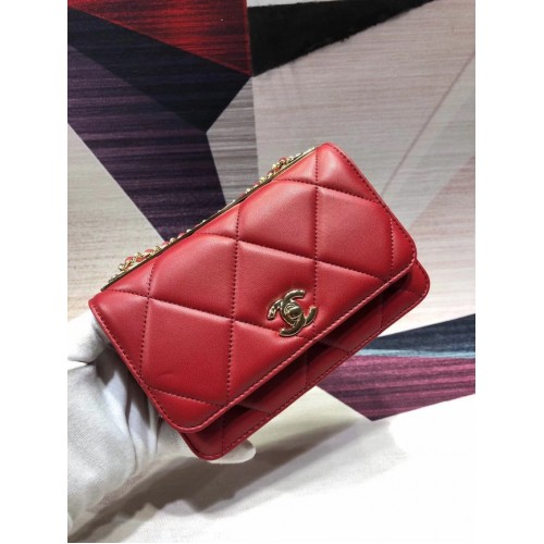 Chanel Original Leather Shoulder Bag Red A80982 Gold