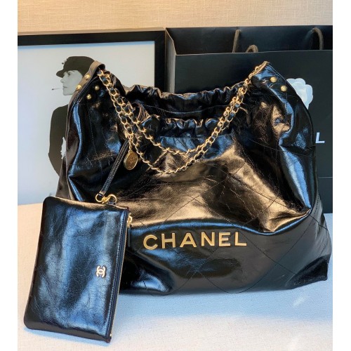 Chanel Original Oil Wax Leather Calfskin Cable Shopping Bag A67088 Black