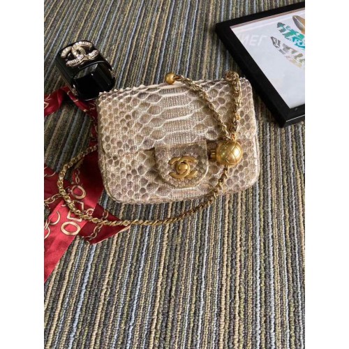 Chanel Original Small Snake skin flap bag AS1115 apricot
