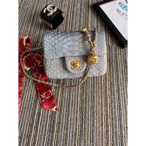 Chanel Original Small Snake skin flap bag AS1115 grey