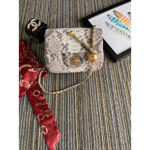 Chanel Original Small Snake skin flap bag AS1115 light grey