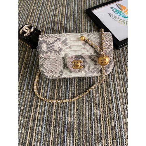 Chanel Original Small Snake skin flap bag AS1116 light grey