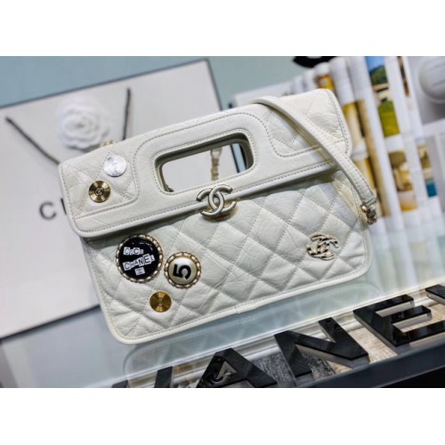 Chanel Original Soft Leather Bag Gold-Tone Metal AS1430 white