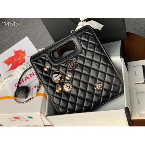 Chanel Original Soft Leather Bag Gold-Tone Metal AS1431 black