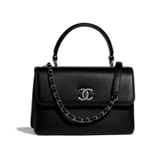 Chanel Original small flap bag with top handle A92236 black Calfskin Ruthenium-Finish Metal