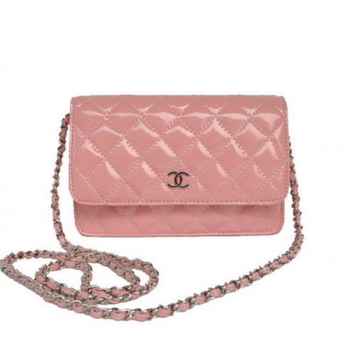 Chanel Patent Leather Flap Bag A33814 Pink Silver