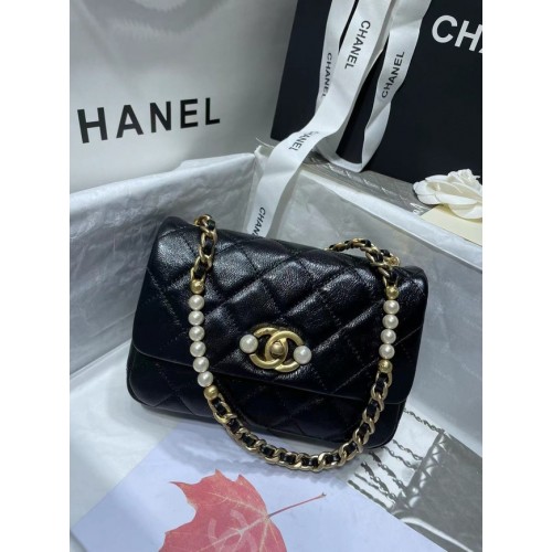 Chanel SMALL FLAP BAG Calfskin Imitation Pearls Gold-Tone Metal AS3000 black
