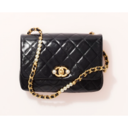 Chanel SMALL FLAP BAG Calfskin Imitation Pearls Gold-Tone Metal AS3001 black