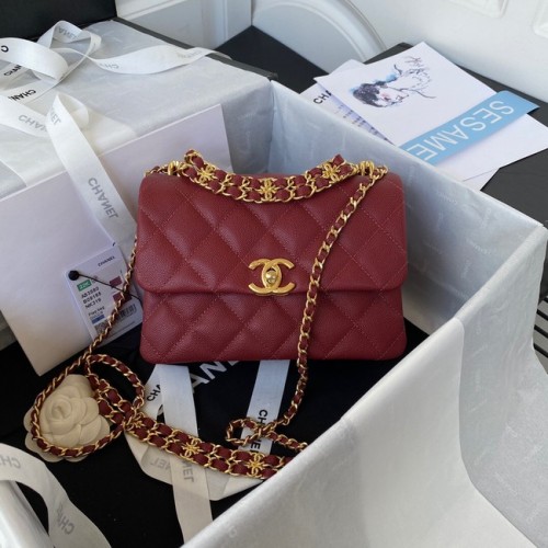 Chanel SMALL FLAP BAG Grained Calfskin Gold-Tone Metal AS3580 Burgundy