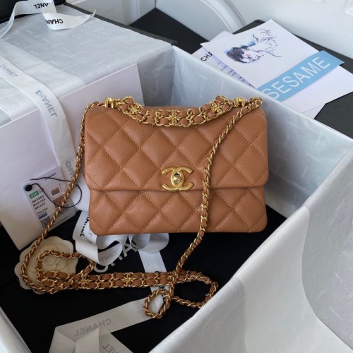 Chanel SMALL FLAP BAG Grained Calfskin Gold-Tone Metal AS3580 brown