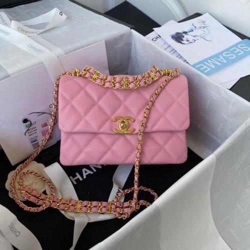 Chanel SMALL FLAP BAG Grained Calfskin Gold-Tone Metal AS3580 pink