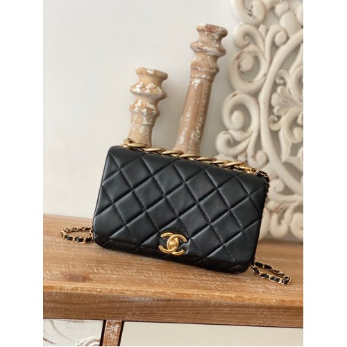 Chanel SMALL FLAP BAG Lambskin Gold-Tone Metal AS3367 black