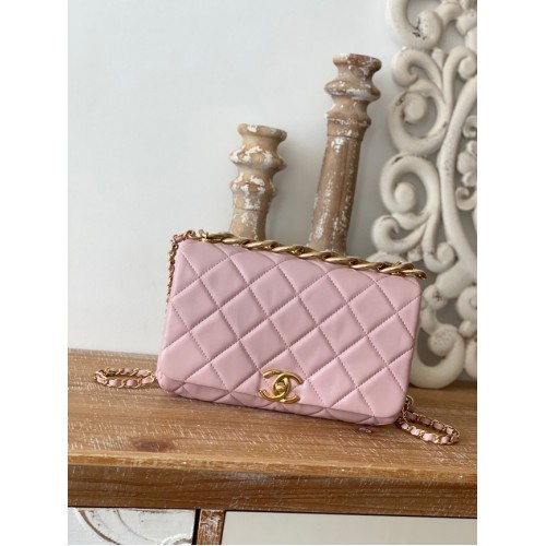 Chanel SMALL FLAP BAG Lambskin Gold-Tone Metal AS3367 pink
