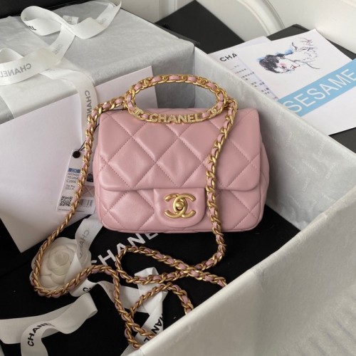 Chanel SMALL FLAP BAG Lambskin Gold-Tone Metal AS3450 pink