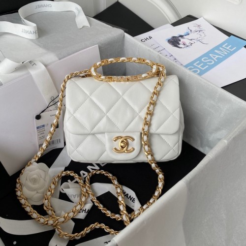 Chanel SMALL FLAP BAG Lambskin Gold-Tone Metal AS3450 white