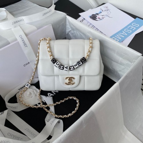 Chanel SMALL FLAP BAG Lambskin Resin Gold-Tone Metal AS3330 white