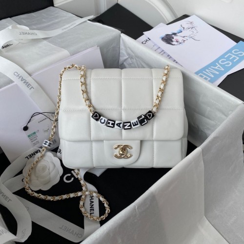 Chanel SMALL FLAP BAG Lambskin Resin Gold-Tone Metal AS3331 white