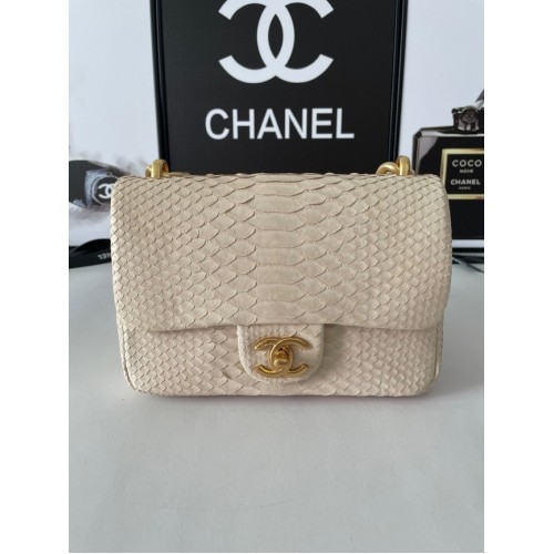 Chanel SMALL FLAP BAG Snakeskin Gold-Tone Metal AS3214 Beige