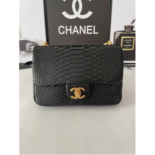 Chanel SMALL FLAP BAG Snakeskin Gold-Tone Metal AS3214 black